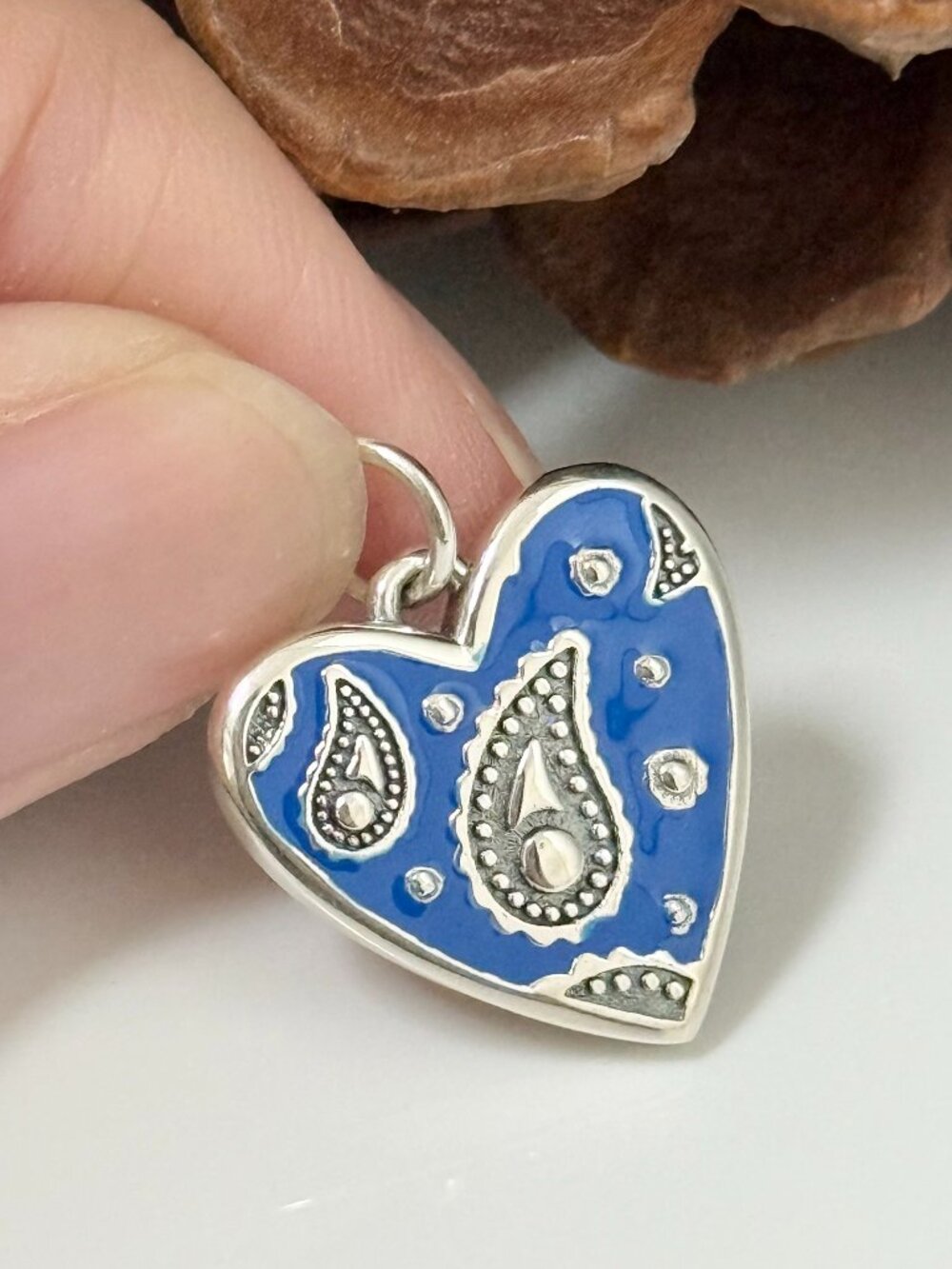 Enamel Western Bandana Heart Charm Blue - James Avery